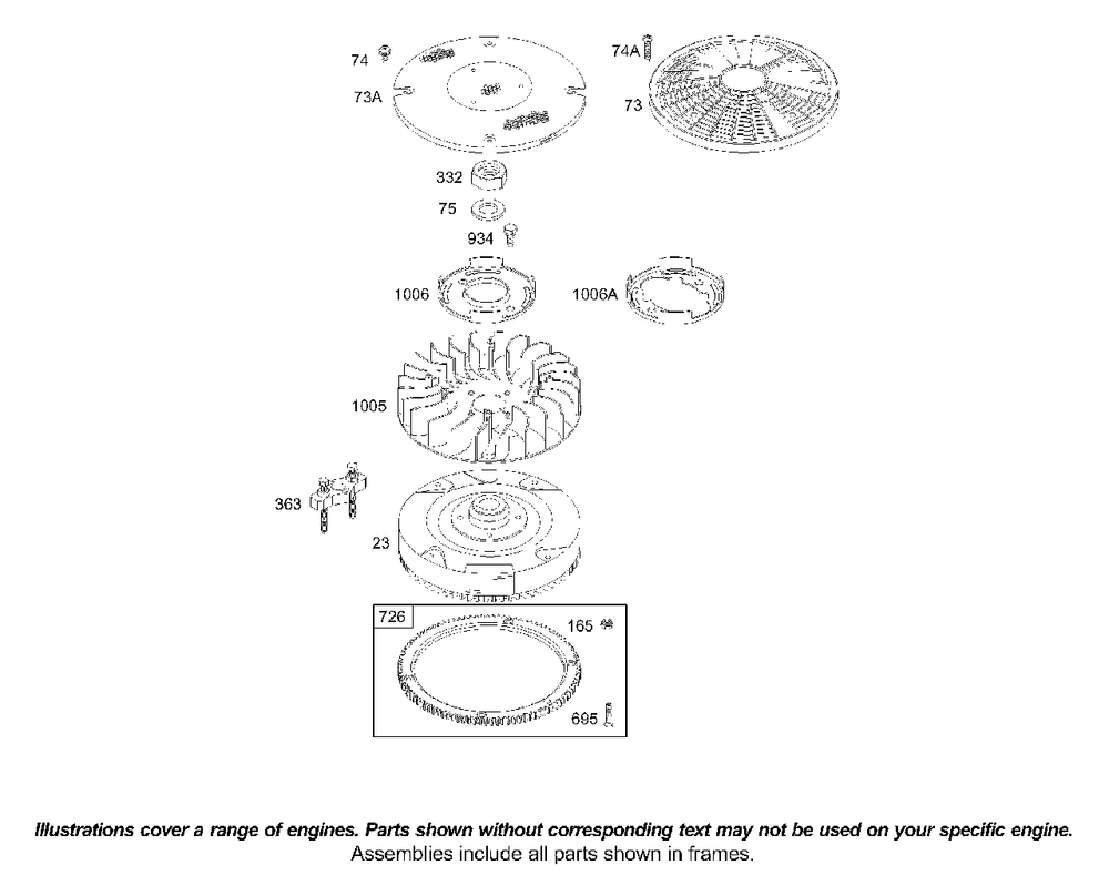 Flywheel Diagram and Parts List for 422707-1520-XX  Briggs and Stratton Engine